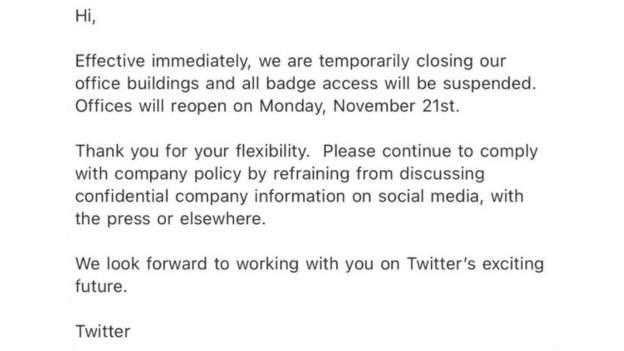 एलन मस्क: ट्विटर का एलान, स्टाफ़ के लिए 20 नवंबर तक बंद रहेगा ऑफ़िस
