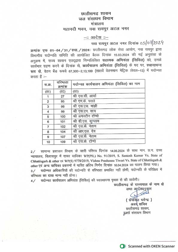 जल संसाधन के 22 सिविल अभियंता पदोन्नत