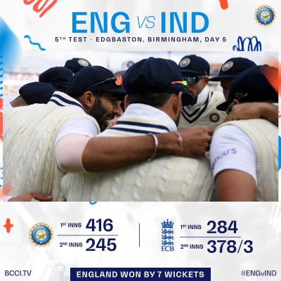 बर्मिंघम टेस्ट में इंग्लैंड के हाथों पिटी भारतीय टीम, सिरीज़ में ऐतिहासिक जीत हासिल करने से भी चूकी