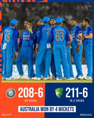 मोहाली में खेले गए पहले टी20 मैच में ऑस्ट्रेलिया ने भारत को दी चार विकेट से मात