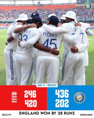 इंग्लैंड ने पहले टेस्ट में भारत को 28 रन से हराया