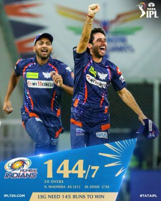 मुंबई इंडियंस के सात विकेट पर 144 रन