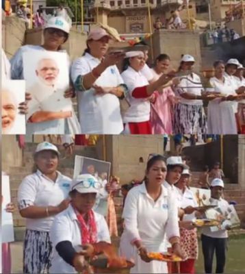 पीएम मोदी की जीत के लिए मातृशक्ति ने वाराणसी में मां गंगा की उतारी आरती 