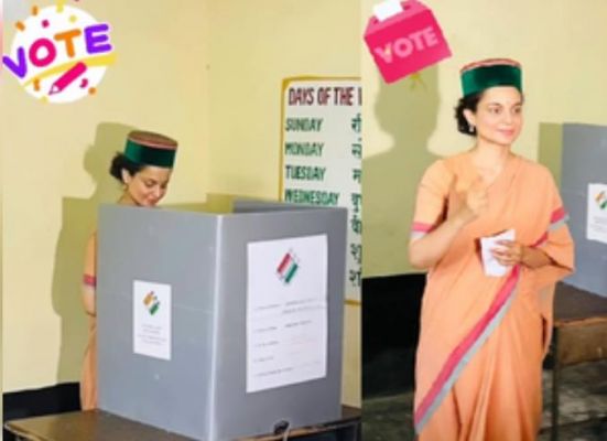 कंगना रनौत ने मतदान करने के बाद लोगों से की वोट डालने की अपील 