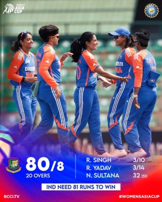 महिला एशिया कप सेमीफाइनल: रेणुका, राधा की गेंदबाजी ने बांग्लादेश को आठ विकेट पर 80 रन पर रोका