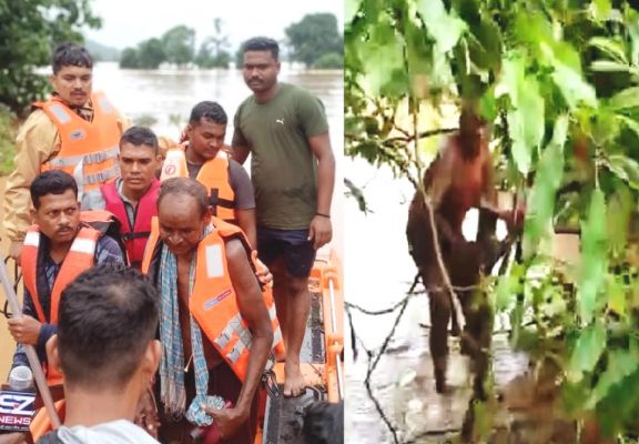 बाढ़ आने से 24 घंटे पेड़ पर बैठा रहा 80 साल का बुजुर्ग, सुरक्षित निकाला